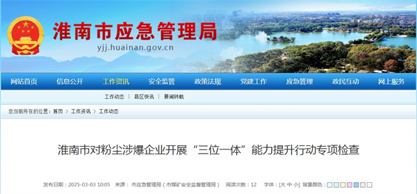 淮南市對粉塵涉爆企業(yè)開(kāi)展“三位一體”能力提升行動(dòng)專(zhuān)項檢查